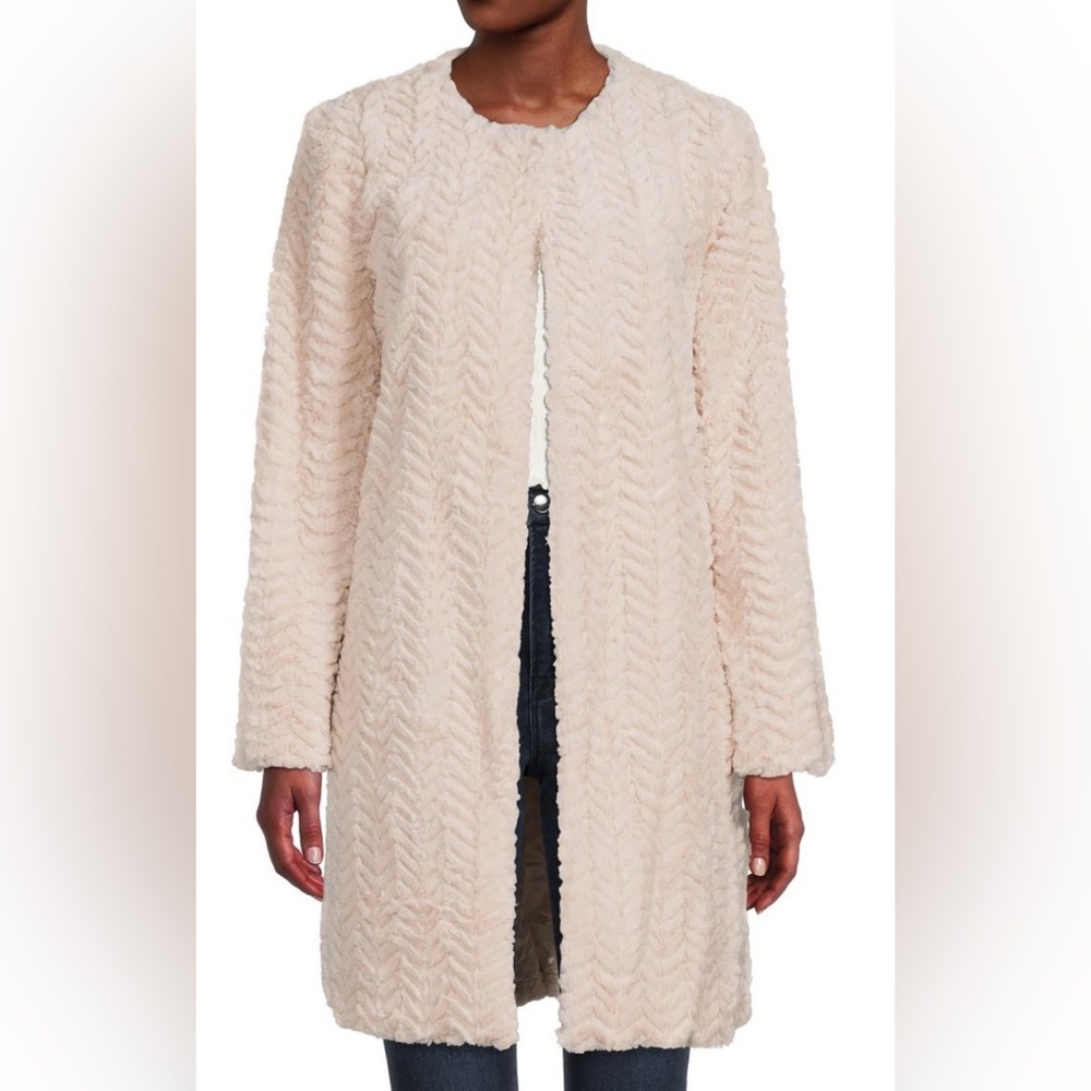 Carmen Marc Valvo Chevron Textured Faux Fur Coat